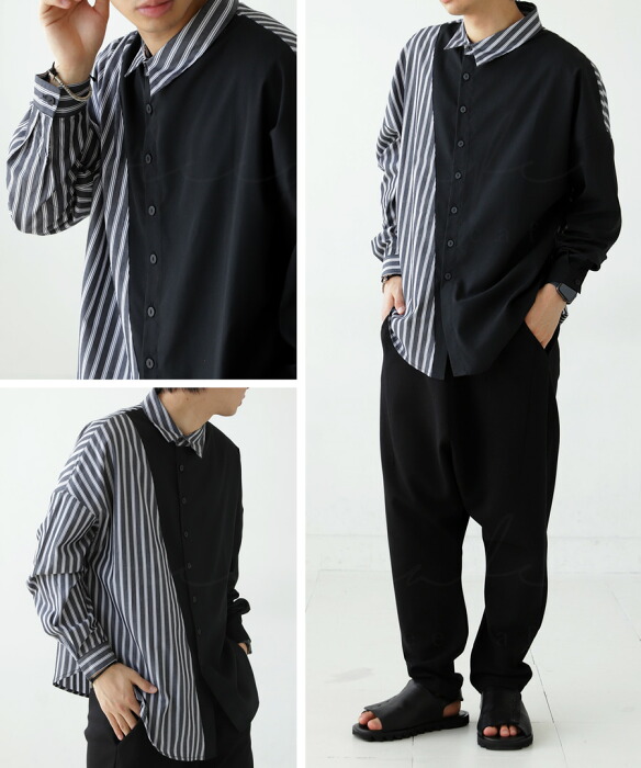 ストライプ柄 切替シャツ シャツ メンズ 長袖 送料無料・再再販。(100