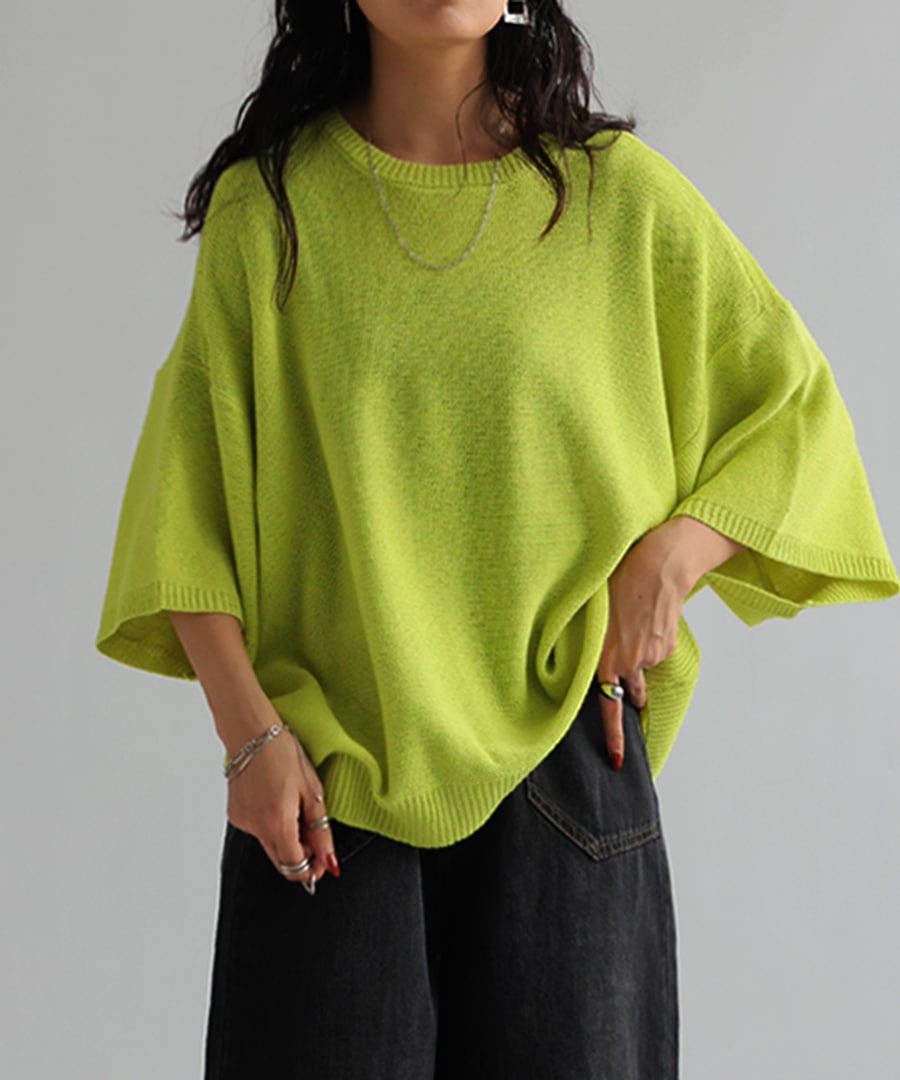 サマーニット ニット レディース トップス 五分袖・メール便不可