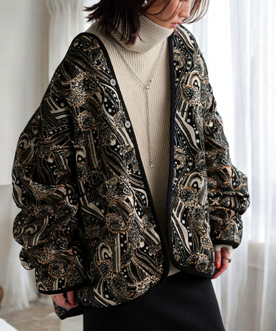 ダマスク調 ジャガードジャケット レディース アウター 送料無料