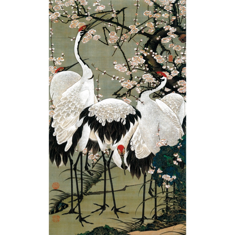 伊藤若冲 梅花群鶴図 （動植綵絵 複製掛軸コレクション）【ポイント5