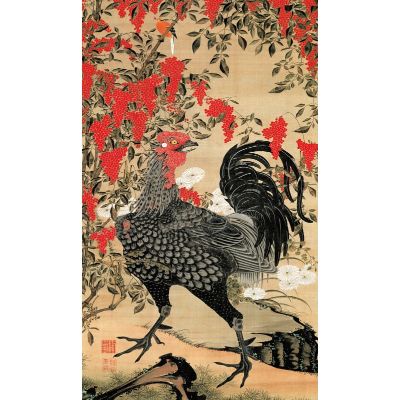 伊藤若冲 動植綵絵 梅花群鶴図 掛軸 美術品 インテリア レプリカ