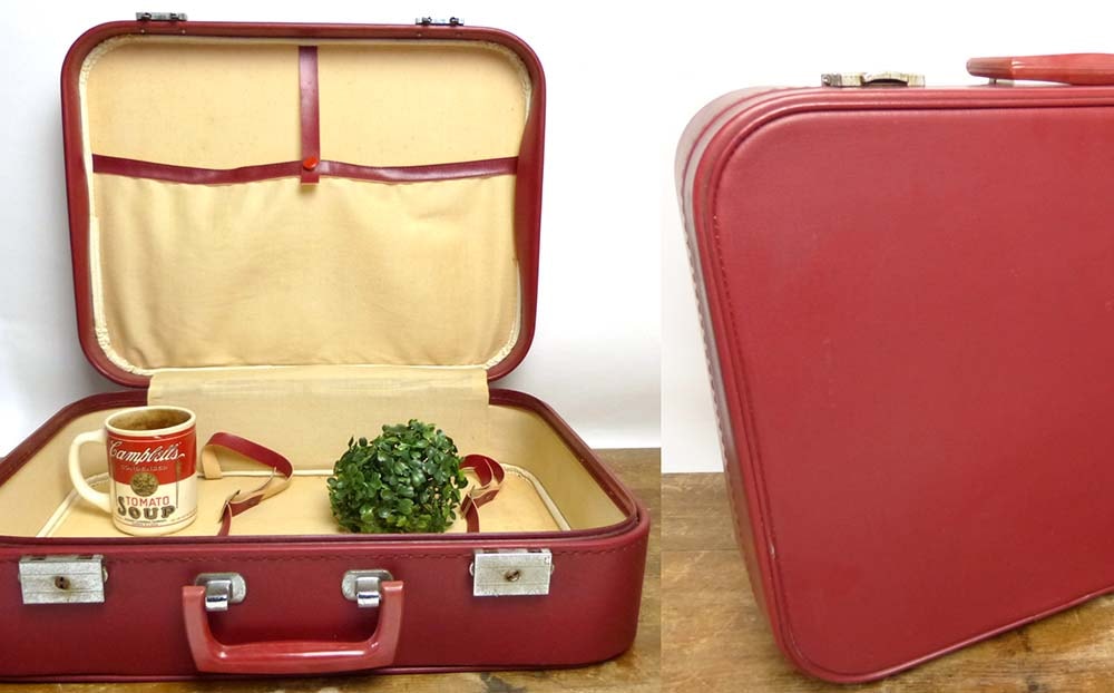 古道具 ヴィンテージ トランク / スーツケース ( エンジ )昭和レトロ