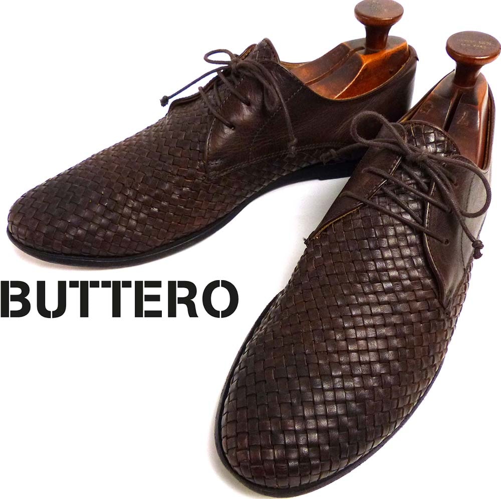 イタリア製 ブッテロ / BUTTERO 編み込み レザーシューズ 41(27cm相当