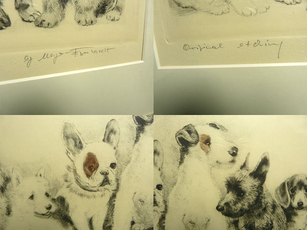 クルト・メイヤー＝エバハート 手彩色 銅版画 / 8匹の犬 / エッチング