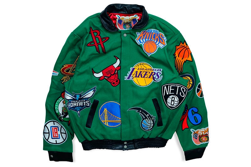 JEFF HAMILTON NBA COLLAGE WOOL & LEATHER JACKET NBA-101 (GREEN
