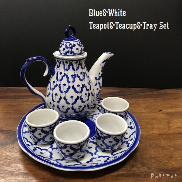 ブルー＆ホワイト 6点セット／タイの染付食器／手描きのアジアの食器