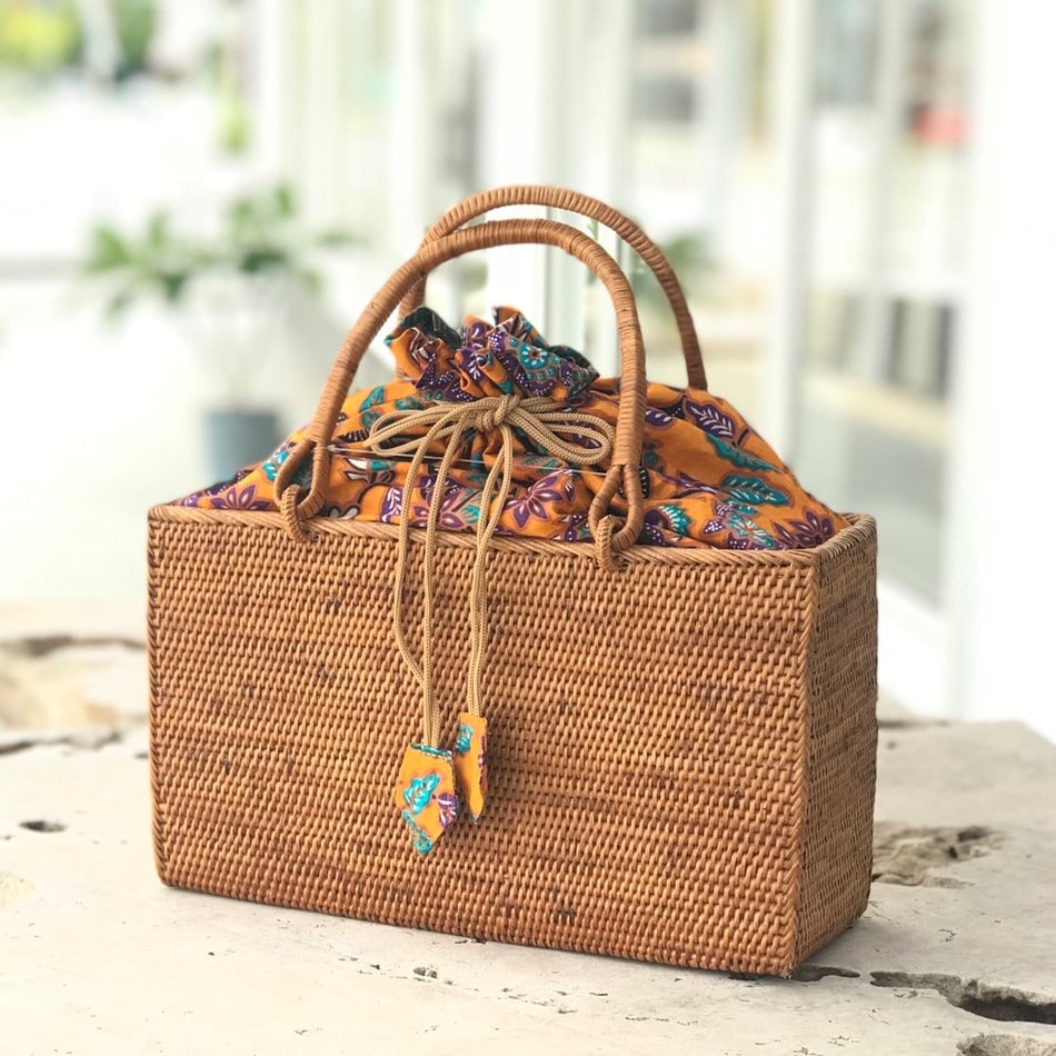 かごバッグ／アタバッグ ／バティック巾着付き／アタハンドバッグ
