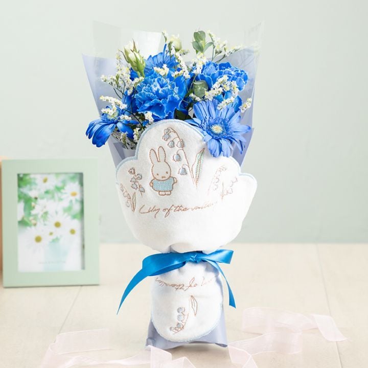 直送商品A】ミニタオル/チャームが選べる フラワーブーケ ブルー