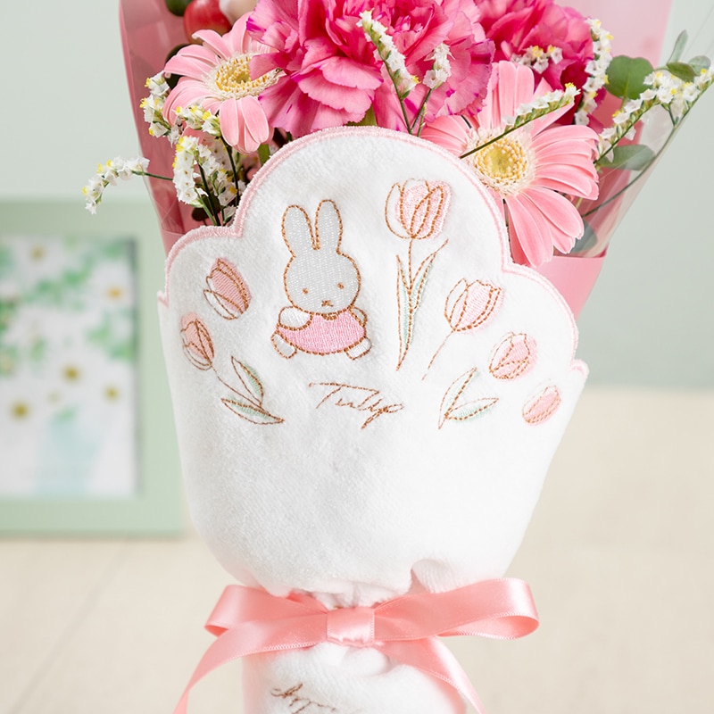 直送商品A】ミニタオル/チャームが選べる フラワーブーケ ピンク