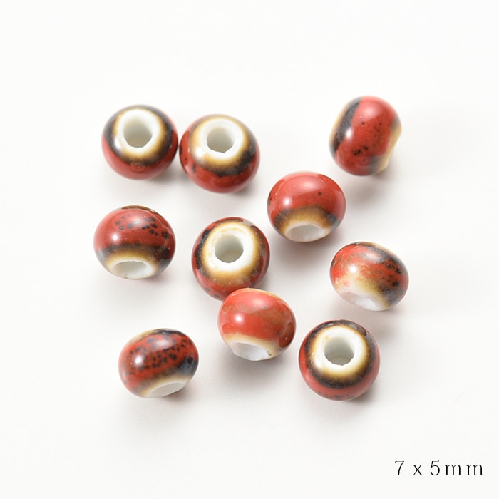 陶器ビーズ/砂目S レッド | ・その他のビーズ,陶器ビーズ,ラウンド 砂