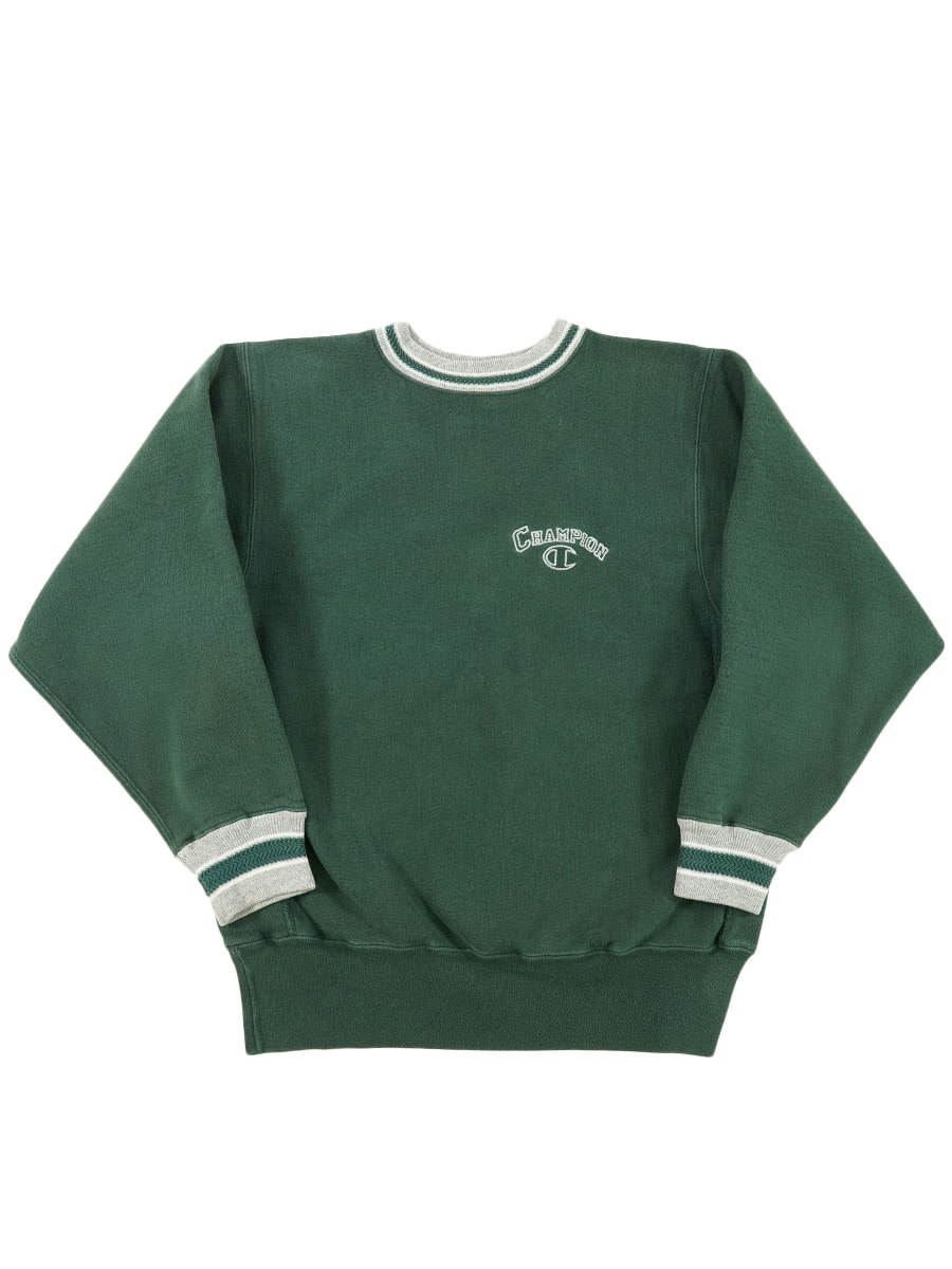 90's 刺繍タグ チャンピオンRW 刺繍ロゴ リブライン グリーン 表記(L
