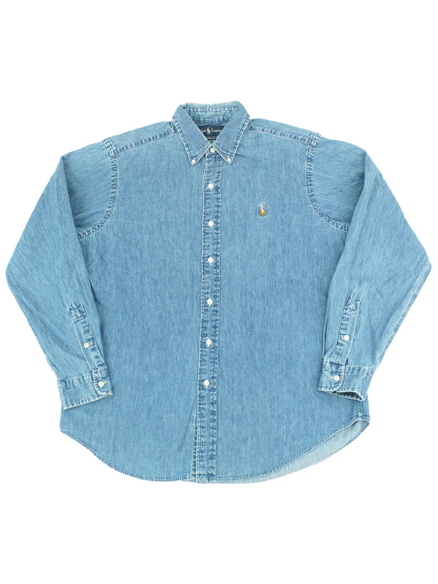 ラルフローレン ポニーマーク刺繍 3点留め デニムボタンダウンシャツ