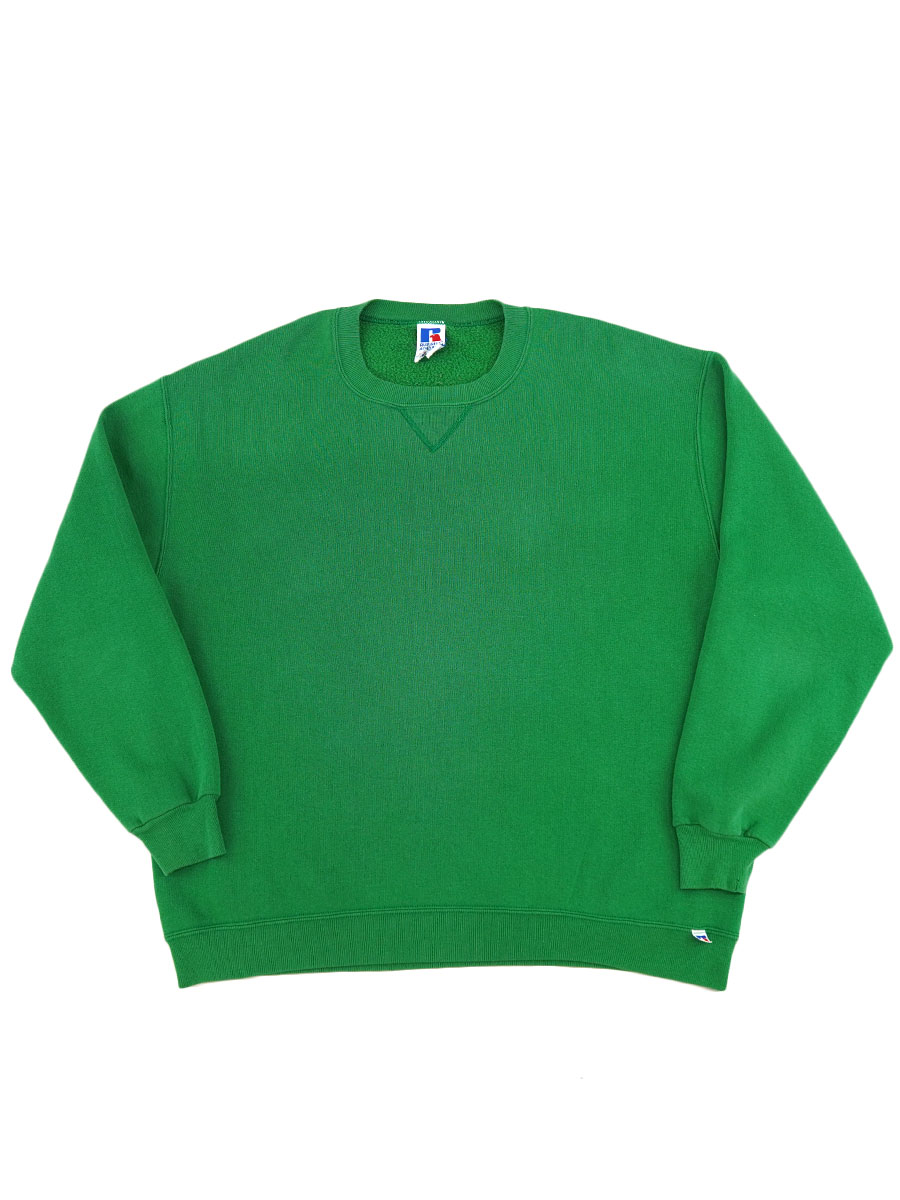 90's RUSSELL ATHLETIC 前V 無地スウェット グリーン 表記(XXL) USA製