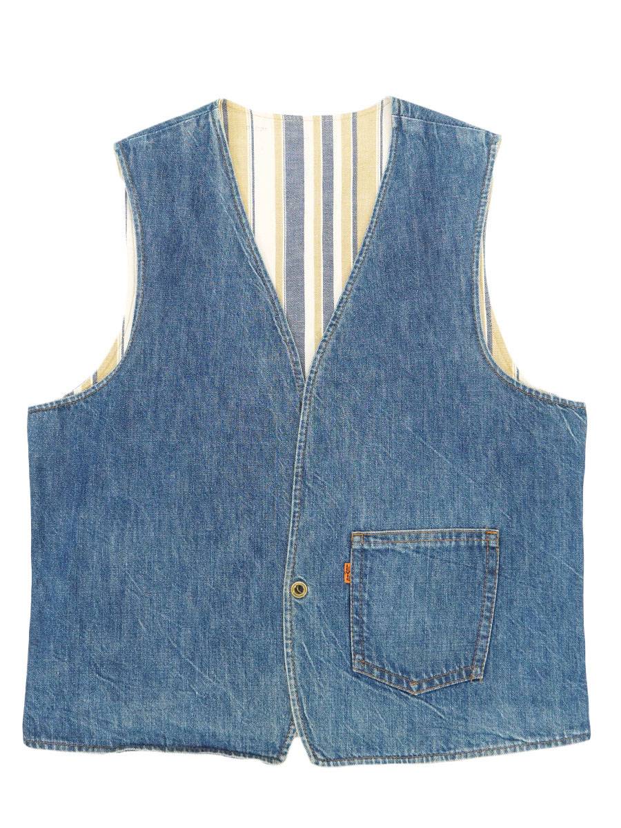 70's Levi's BIG-E デニムxストライプ リバーシブルベスト 実寸(M位