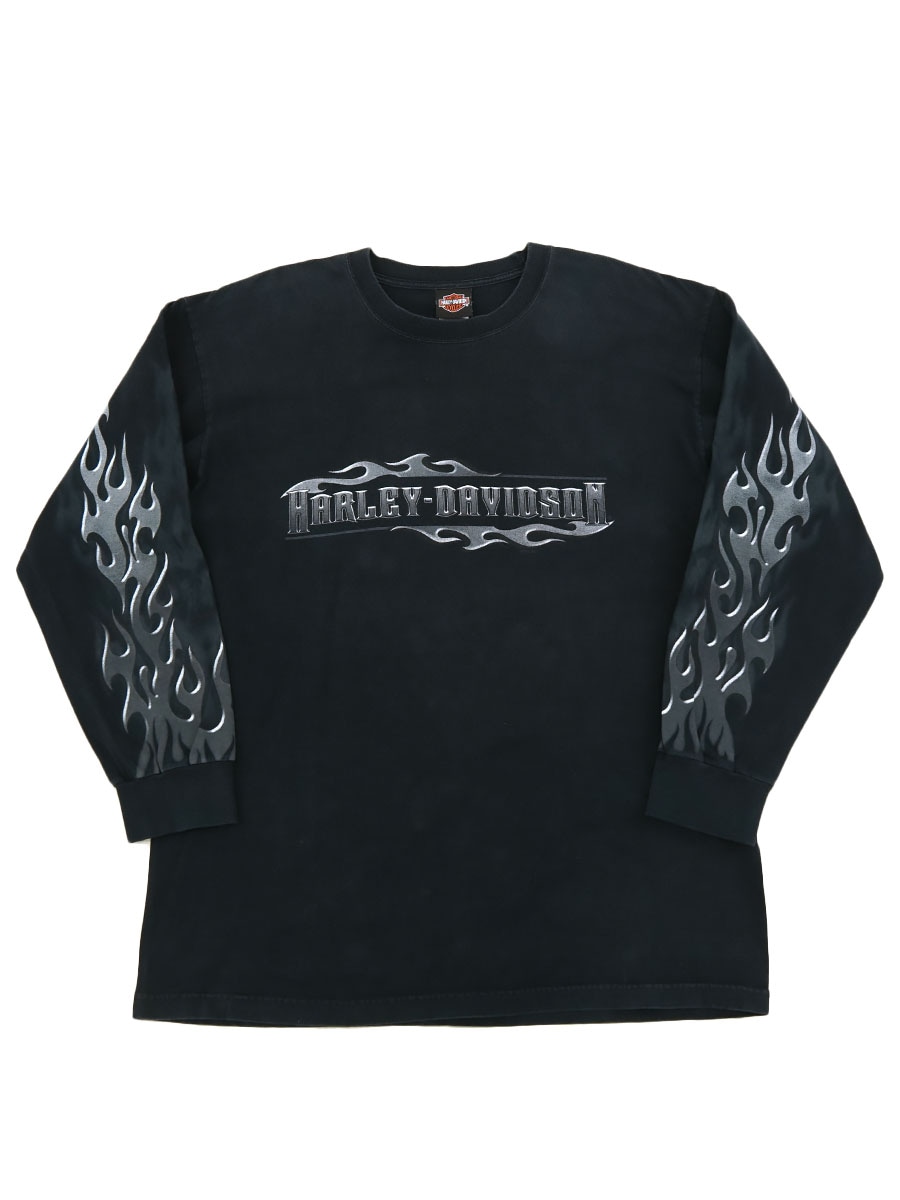 00's H-D ハーレーダヴィッドソン 炎 両面/両袖プリント ロング