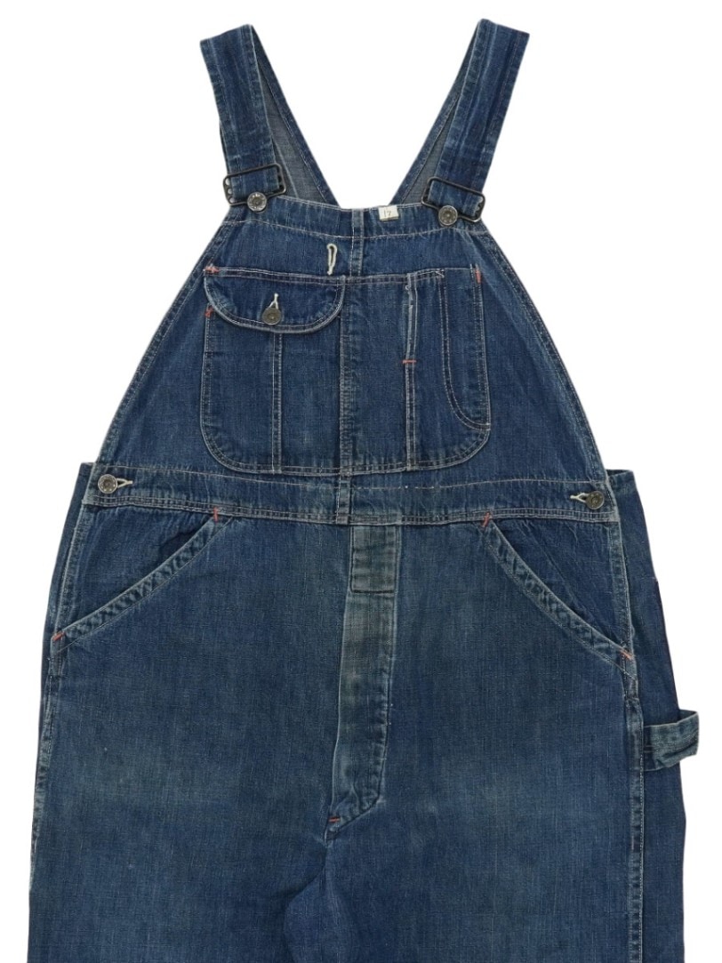 40's WW2 月桂樹ボタン デニムオーバーオール 良雰囲気 実寸(38x31位