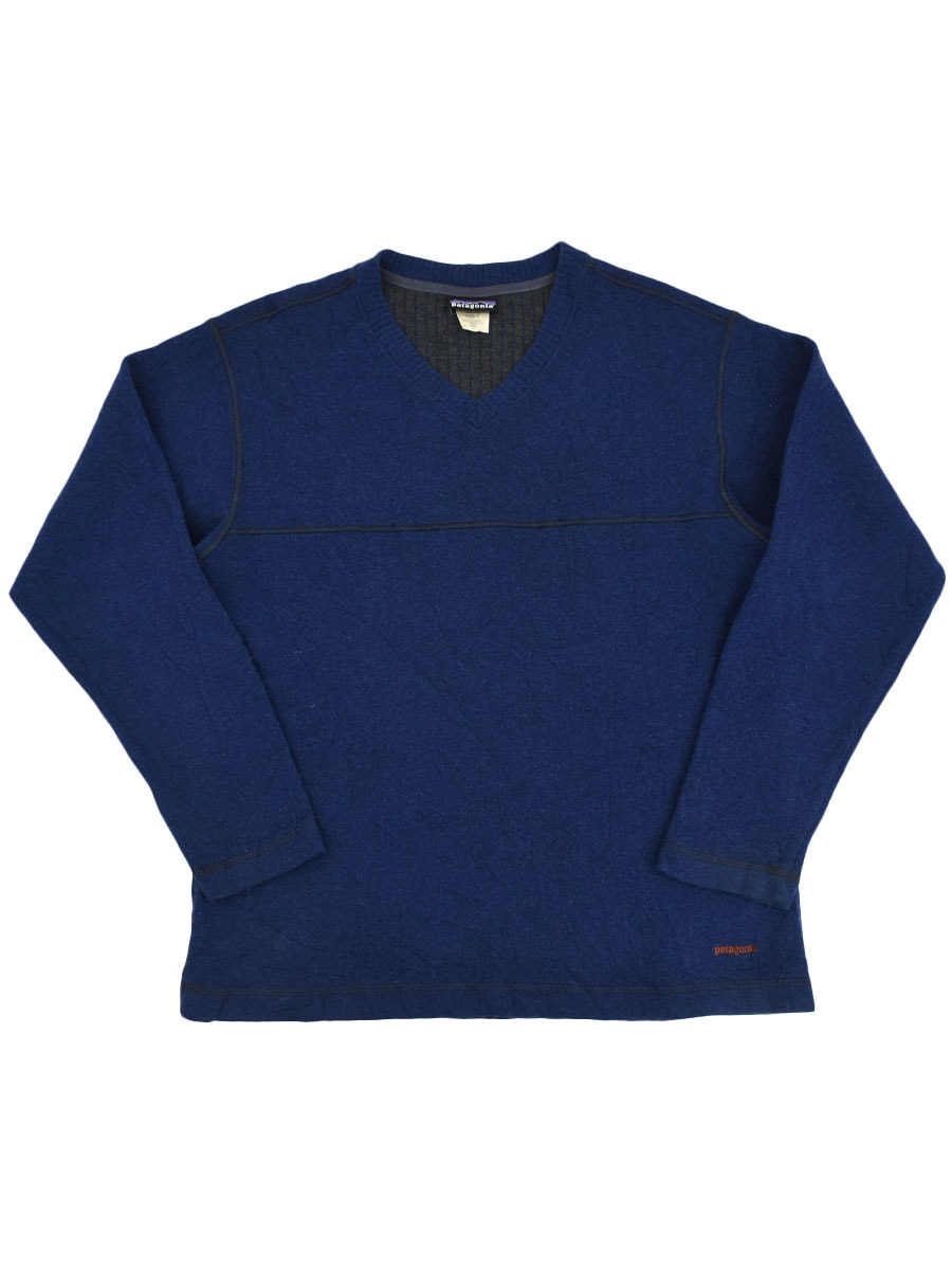 00's パタゴニア チャネルウールVネックセーター ネイビー 表記(L) USA