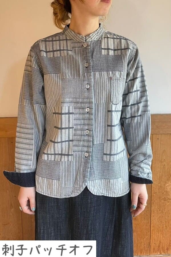 BlueTrick】 レディース スタンドカラーシャツ 刺子パッチ | シャツ