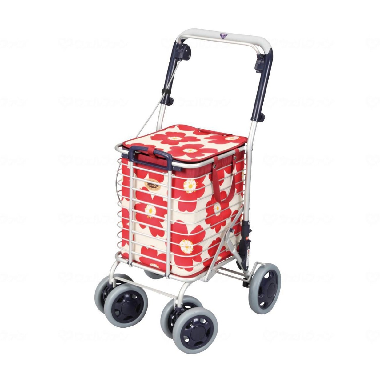 ブレーキ付 アルミワイヤーカート 花柄青 ｜ シルバーカー・歩行器