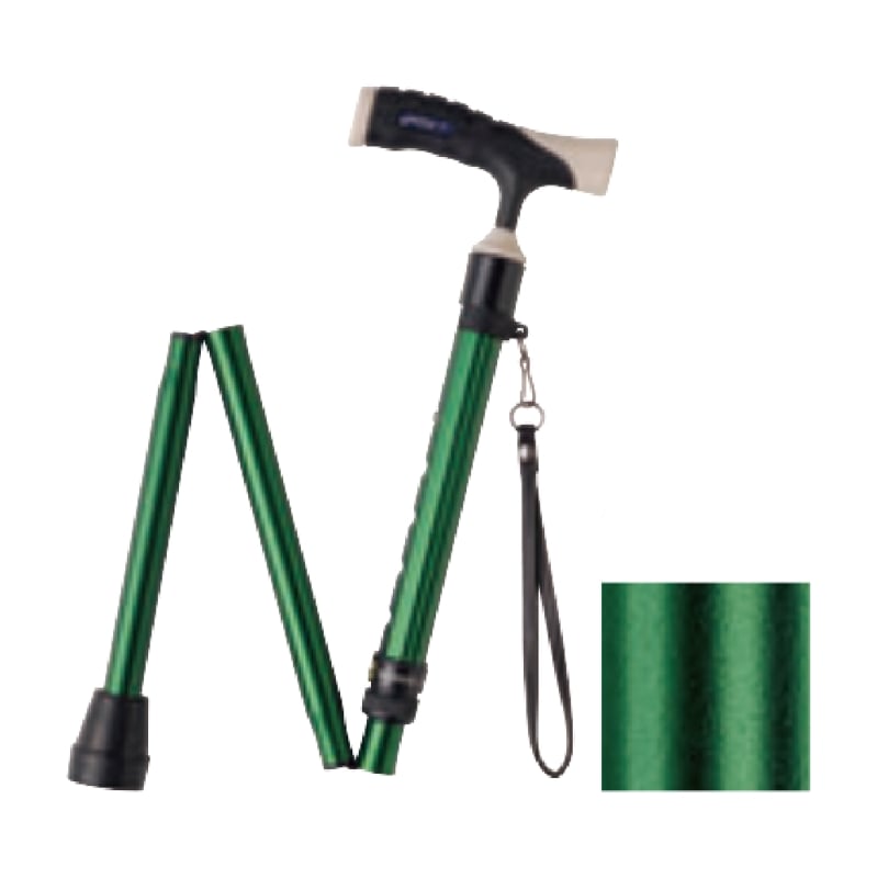 ソフトグリップ伸縮折りたたみアルミ杖 グリーン ｜ 杖・ステッキ