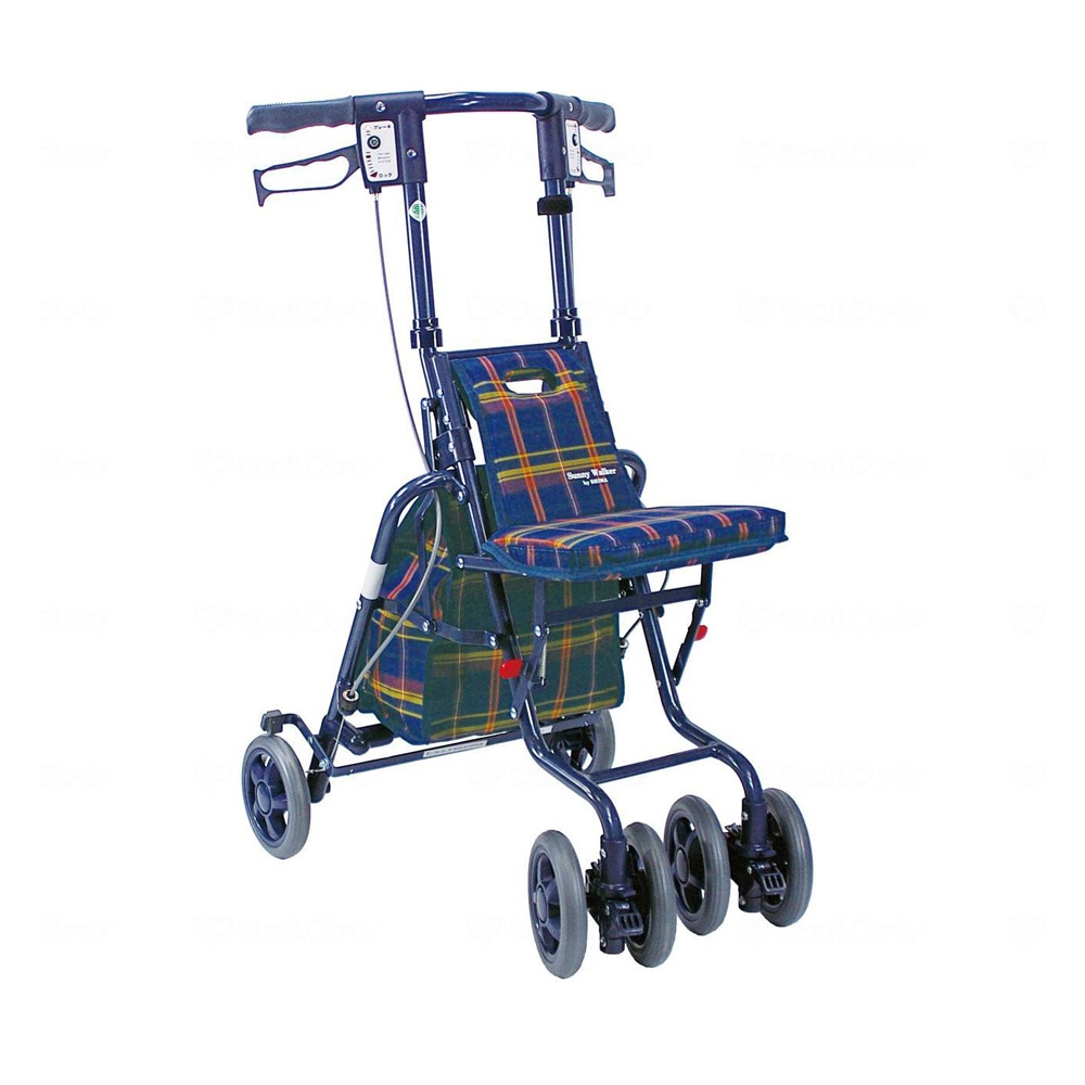 サニーウォーカーSP -中- 格子NB ｜ シルバーカー・歩行器,シルバー