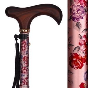 アルミ製・花柄5段折り畳みステッキ ピンク ｜ 杖・ステッキ