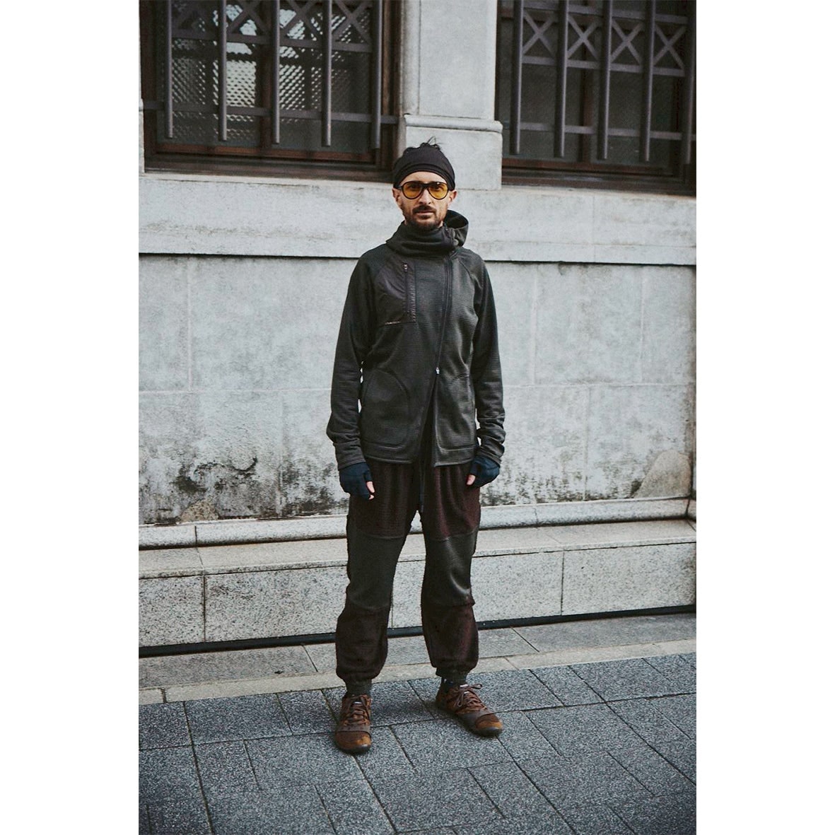 charbon / POLARTEC POWER GRID ZIP UP HOODIE BROWN