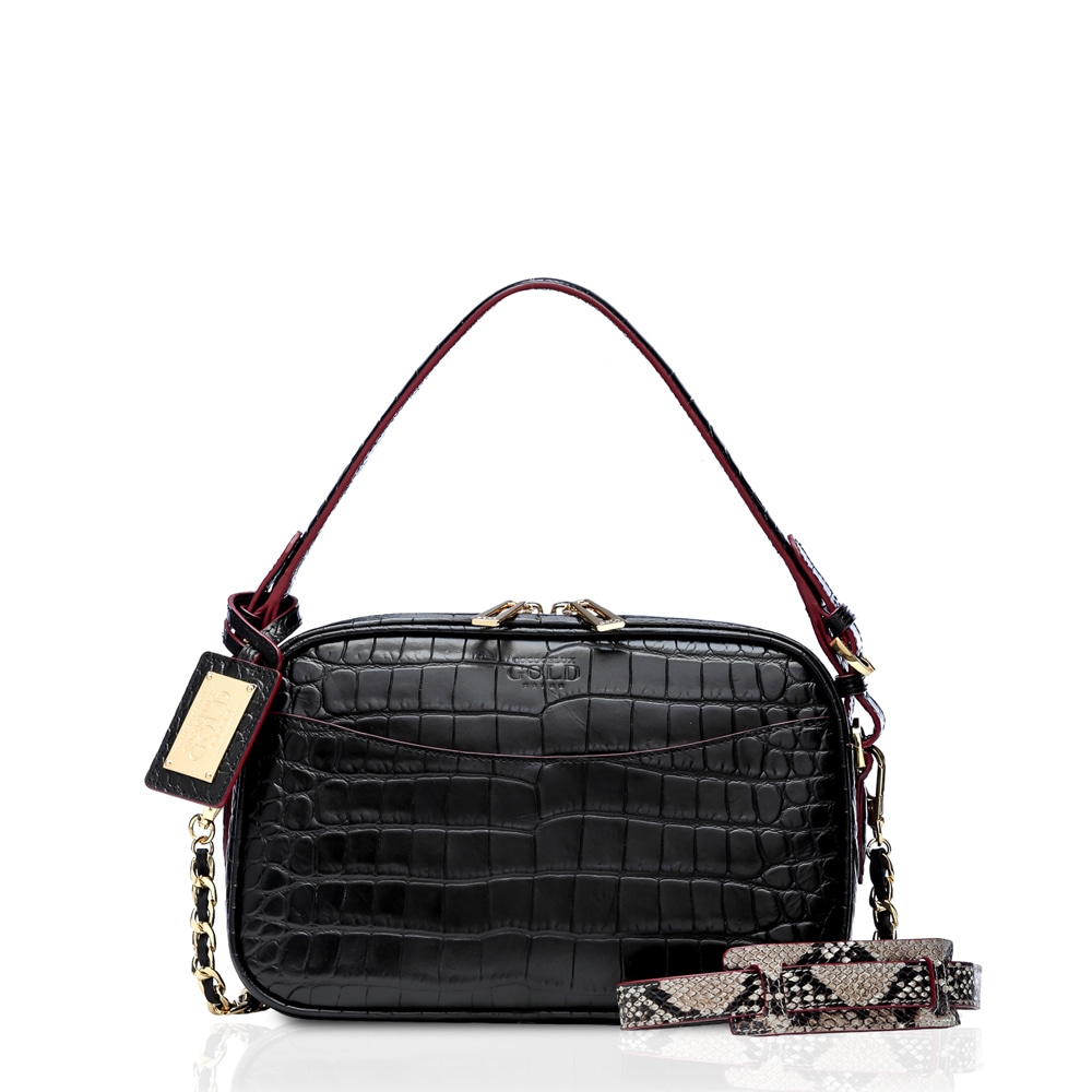 COCOCELUX GOLD 牛革ｸﾛｺ型押し×ﾅﾁｭﾗﾙｼｭﾘﾝｸ ｽｸｴｱ3WAYﾁｪｰﾝｼｮﾙﾀﾞｰﾊﾞｯｸﾞ