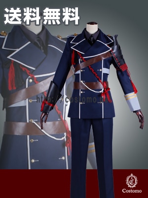 送料無料】とうらぶ風 紺色×グレー×赤黒紐 装備品付き衣装セット 鯰尾