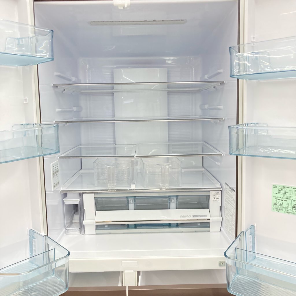 中古 日立 602L 6ドア冷蔵庫 R-HW60J-XH 真空チルド フレンチドア