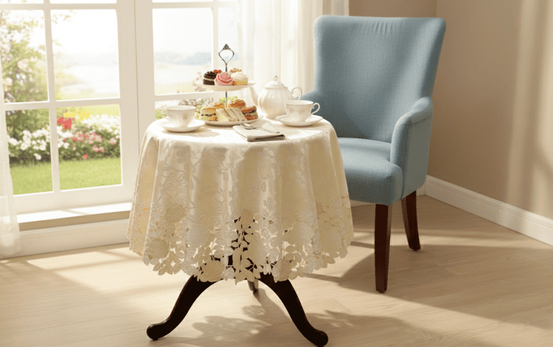 テーブルクロス バラ柄コード刺繍 約150cm [Rosa Fil]｜インテリア