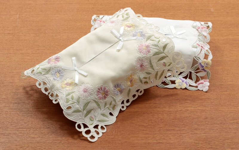 花のコード刺繍 ティッシュボックスカバー 約26×12×11cm｜インテリア