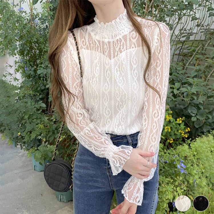 ハイネック 長袖 レース ブラウス | レディースファッション,トップス
