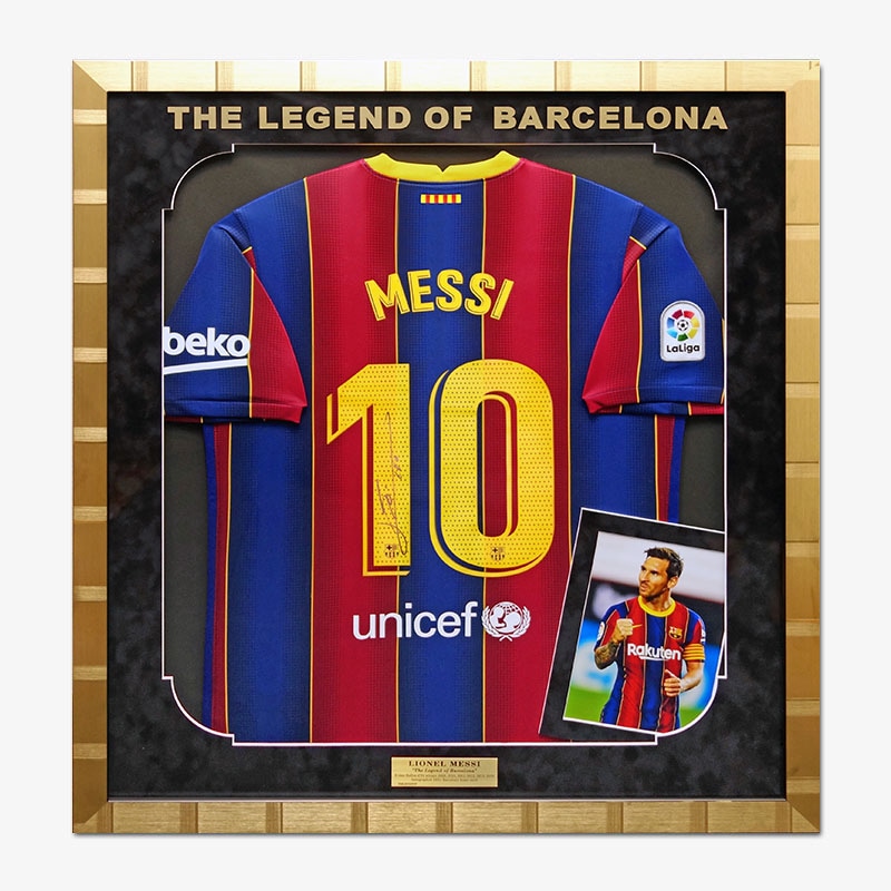 メッシ直筆サイン入りバルセロナ20/21ホームユニフォーム特製フレーム