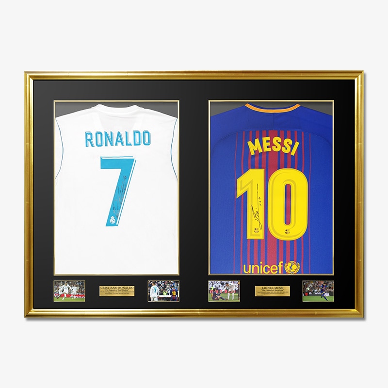 ロナウド＆メッシ直筆サイン入り17/18ホームユニフォーム特製ダブル