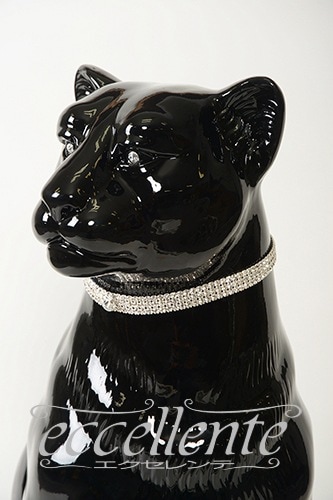 イタリア製 陶製置物 黒ヒョウ with swaro collar｜VO-71314CNL