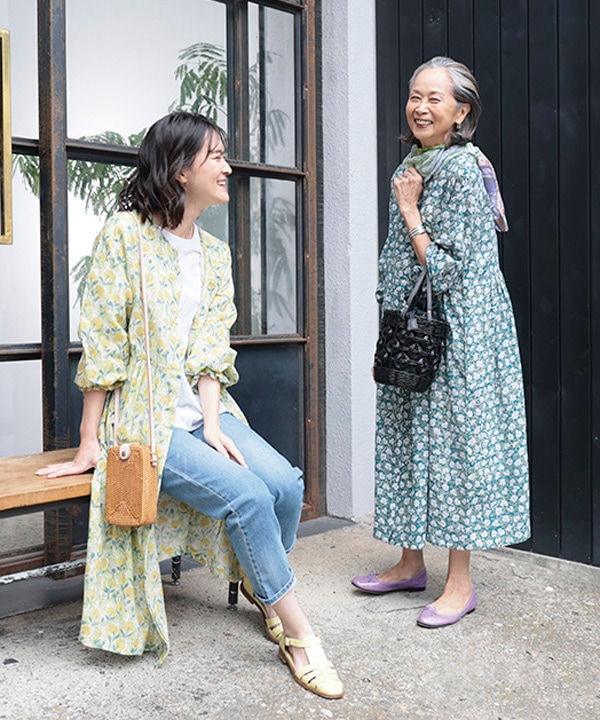 花々のブロックプリントコットンリネン2wayワンピース｜KANKAN ONLINE