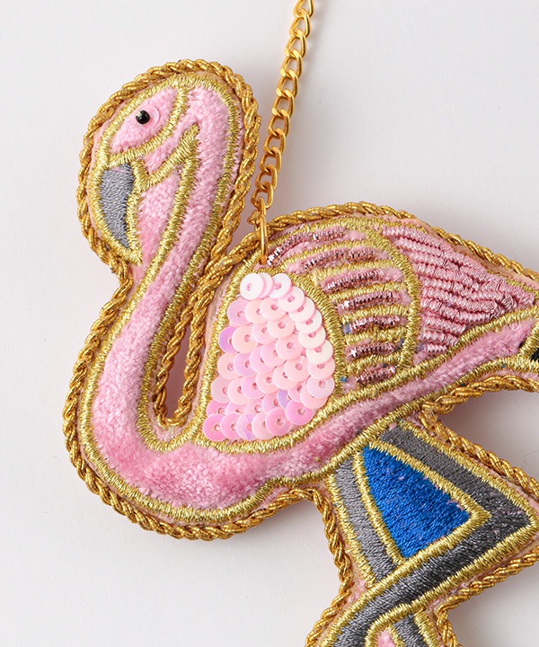 ザリ刺繍キーホルダー （フラミンゴ) M21-0944｜KANKAN ONLINE SHOP