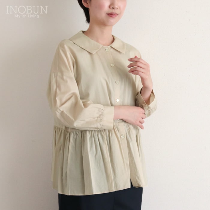 Vent d'ouest 襟付きペプラムブラウス 60ローンワッシャー生地 8分袖