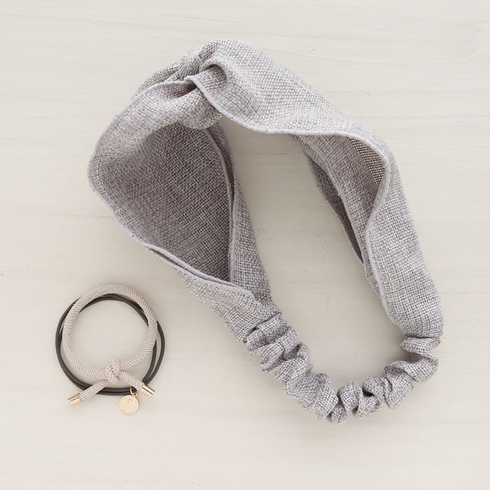 ヘアアクセサリー 2点セット ターバン・コインチャームヘアゴム グレー