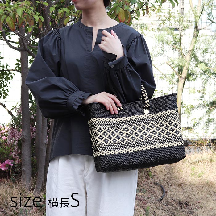 メルカド バッグ レトラ 横長Sサイズ ミモザ ブラック x クリーム