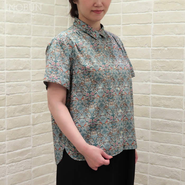 再入荷予定なし】J.Sloane リバティ 半袖 ギャザーレギュラーシャツ