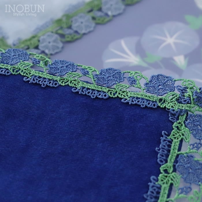 完売】近沢レース店 朝顔 ミッドナイトブルー 7月 シーズンタオルハンカチ