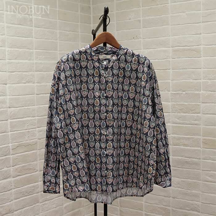 Parkes 北高 × リバティ バンドカラービッグシャツ Vincent/D ネイビー