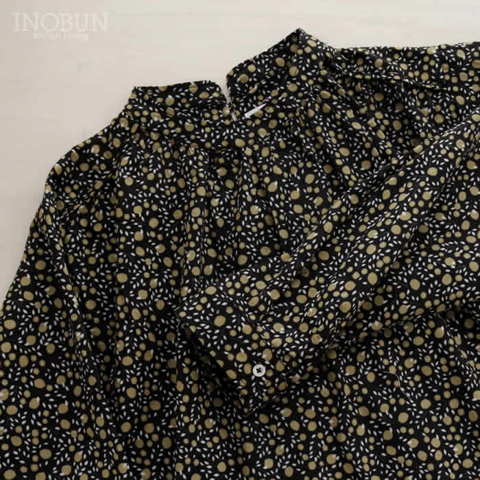 PONT DE CHALONS シトロンプリントブラウス ブラック ポンデシャロン