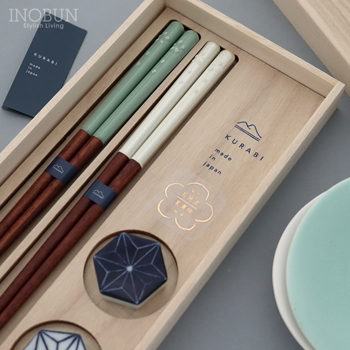 KURABI 箸置き揃え 夫婦箸 BOXセット 陶花 若狭塗 美濃焼 日本製 ご