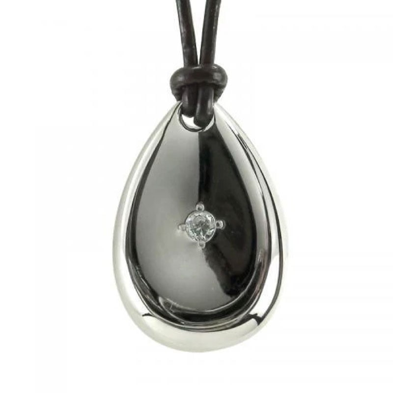 アメノシズク シルバー x 牛革ひも タイプ（＊埋め込みパワーストーン