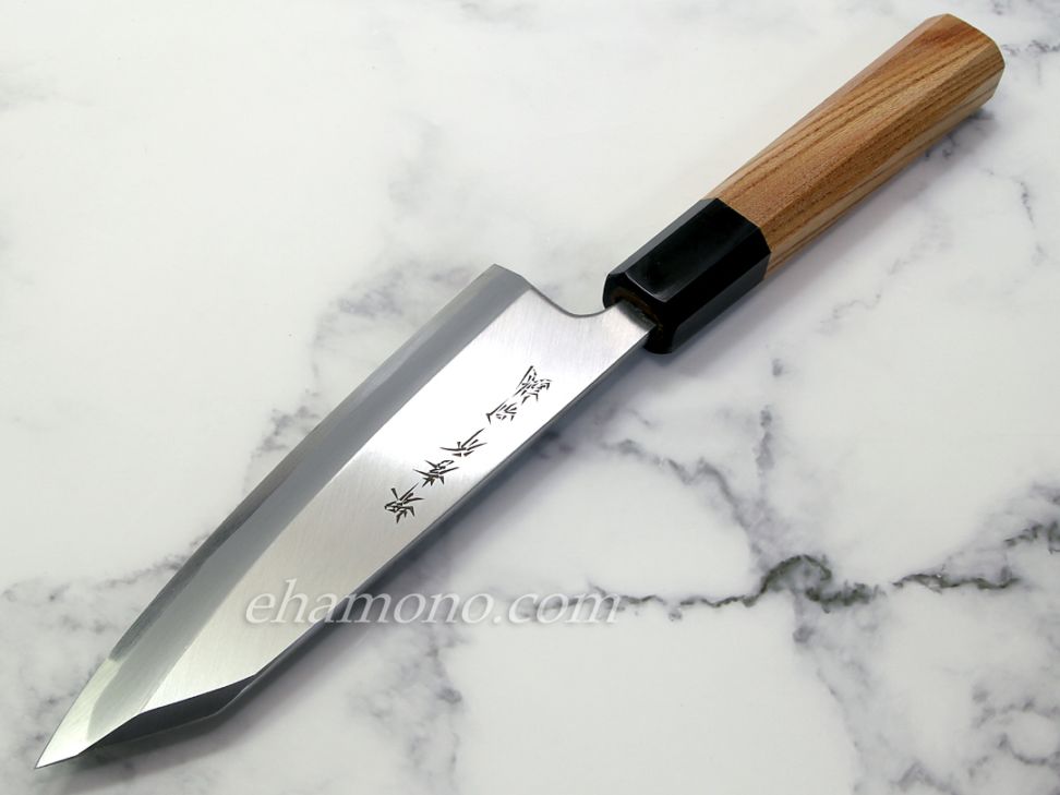 ケンムキ包丁☆白2鋼 185mmマチ 本鍛造・縞黒檀口輪柄☆