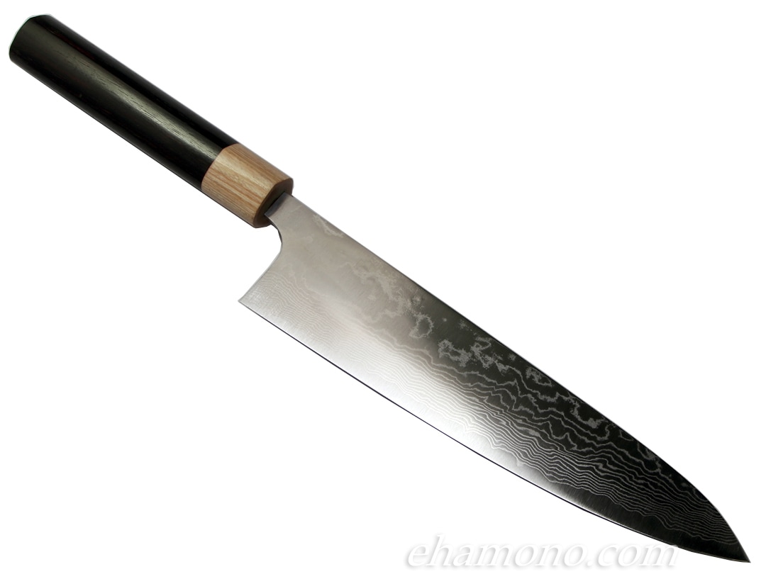 越前・片山雄太作 V金10号ダマスカス 和牛刀210 紫檀柄