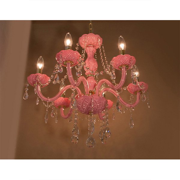 クリスタルガラスシャンデリア6灯「ROSA ローサ」・ピンク（φ550×H550